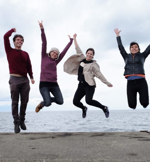 Tour group jumping